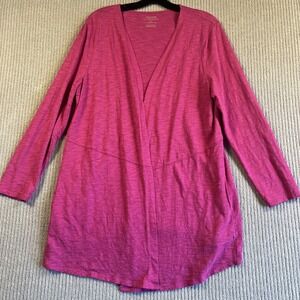 Chicos Cardigan Sz 2 Open Front Cotton Modal The Ultimate Tee Waterfall Hot Pink